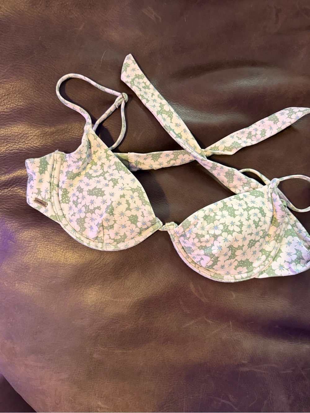 O'Neill Floral Bikini Top - Light Green & White